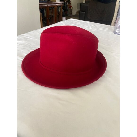 Vintage Women Red 100% Wool Hat With Black Plaid Wool Flower Ribbon Statement - Picture 2 of 7